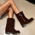 thumbnail image 5 of OKBOP Women's Faux-Suede Mid-Calf Slouch Boots, Fold-Over Shaft Studs Buckle Pull-On Round Toe Block Low Heel Boots Boots Sizes 38, 5 of 5