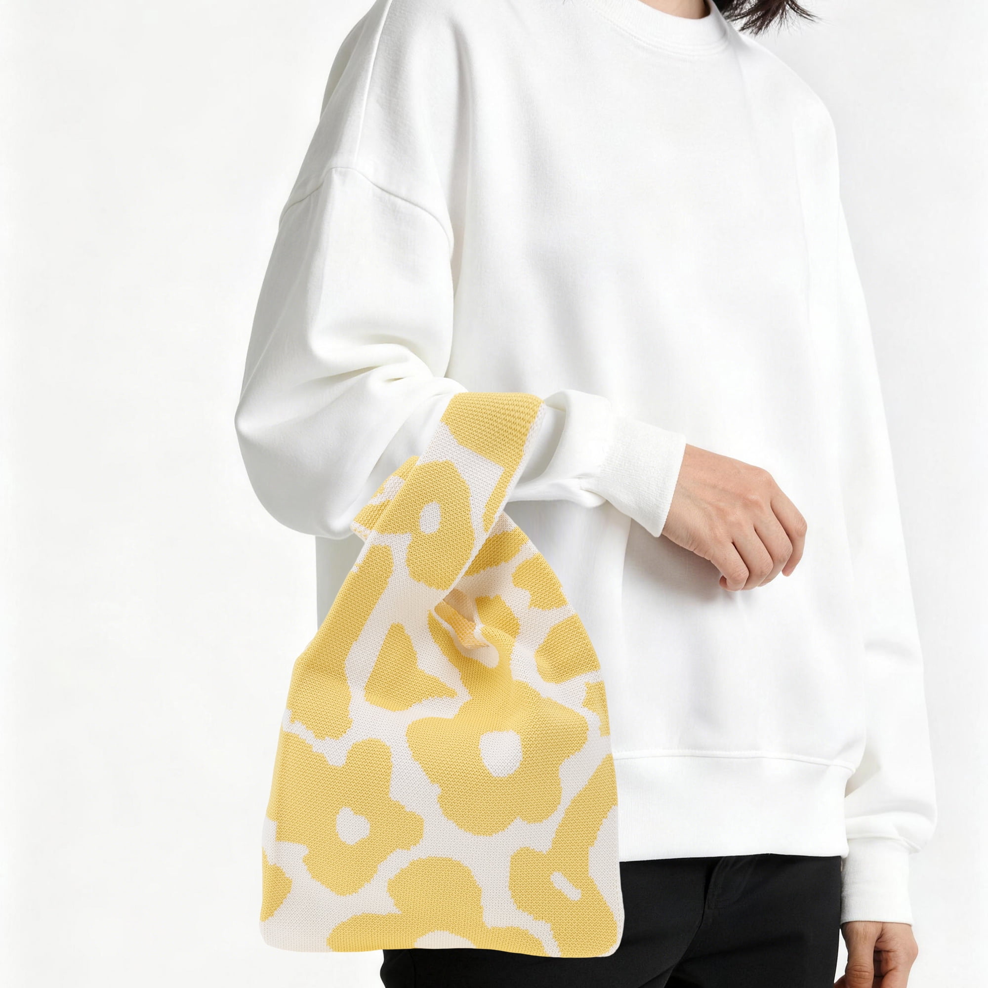 Unique Bargains Flower Knitted Wrist Bag Yellow 1 Pc