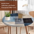 thumbnail image 5 of Abstract Color Stitching Round Fitted Table Cover Gary Blue Graffiti Art Waterproof Table Cloth with Elastic Edge Wipeable Tablecloth for Picnic Camping Party Fits 55"-60" Diameter, 5 of 8