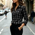 thumbnail image 7 of FDGIU Women's Plaid Button Down Shirt, Lapel Long Sleeve Loose Fit Collared Blouse Casual Tops for Office Daily Travel Outfits, 7 of 7