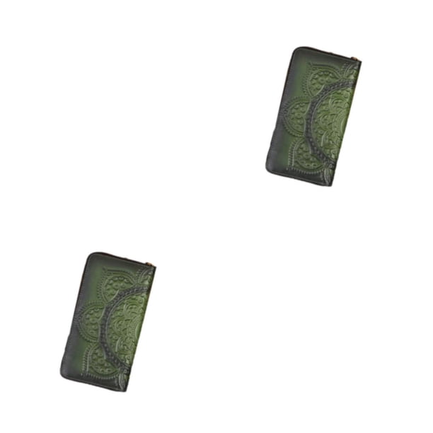 Cartera de cuero genuino Minnieouse para mujer bolso largo Verde 2piezas