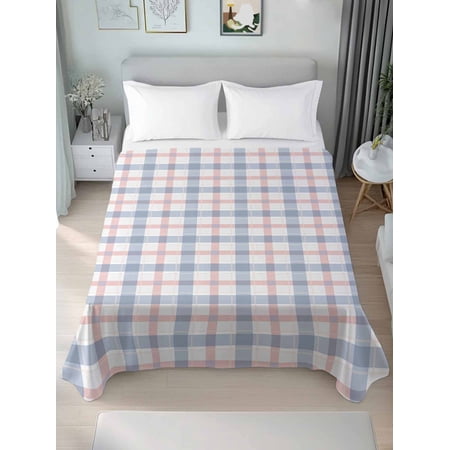 Abstract Plaid, King Size Flat Sheet, Wrinkleproof & Fadeproof Cooling Flat Bed Sheet Only, Minimalistic Multi Colors Country Rustic Plaid Breathable Soft Bedding Top Sheets 105 x 98 Inches