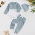 thumbnail image 2 of CAUYDY Infant Clothes Boy Newborn Boys Photoshoot Outfits Fall Winter 3PCS Romper + Pants + Warm Hat Set for Baby 0 3 6 9 12 18 Months (Sizes 0-3 Months,Sky Blue), 2 of 7