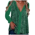 thumbnail image 3 of Feancey Sequin Tops for Women Evening Party Deep V Neck Long Sleeve T Shirts Sparkly Glitter Blouses Loose Fit Cocktail Shiny Dressy Shirts Green XXL, 3 of 7