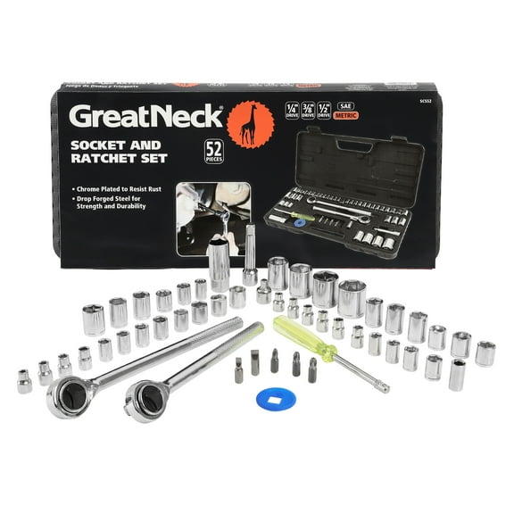 GreatNeck Multi-Drive Socket and Ratchet Set, 52 Pieces