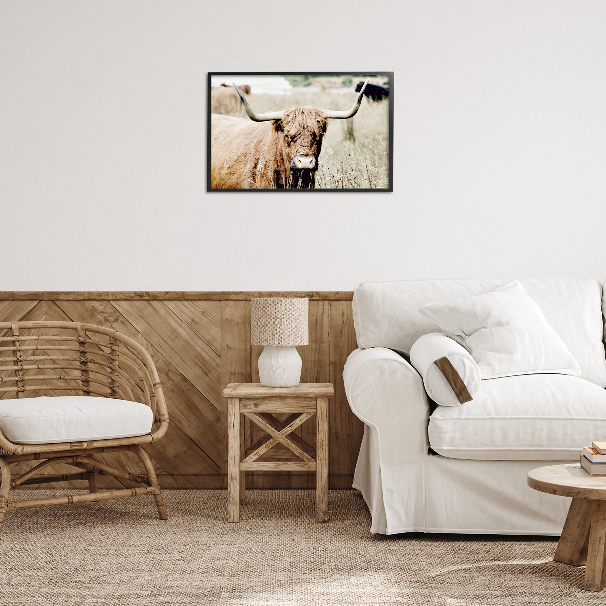 Stupell Industries Highland Cattle in Field Animals & Insects Photography Black Framed Art Print Wall Art, 24 x 16