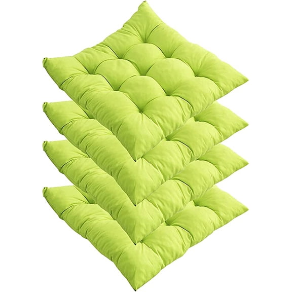 Firefly Hope Set of 4 15.75*15.75in Square Dining Chair Cushions with Ties, Soft Non-Slip Seat Pads for Kitchen, Office, Living Room & Patio Furniture, Light Green