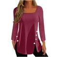 thumbnail image 1 of Timegard Womens Tops Square Neck Button Long Sleeve Solid Color Blouses Casual Comfy Loose Tee Tops, 1 of 5