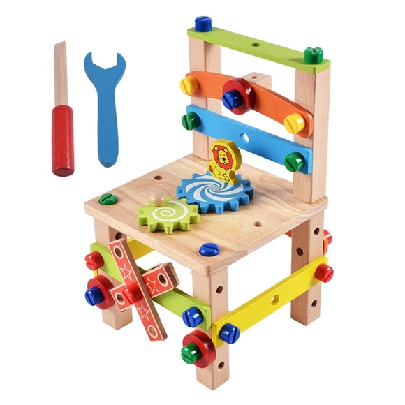 Silla de madera multifuncional para niños, con combinación de tuercas y aprendizaje variado Style2