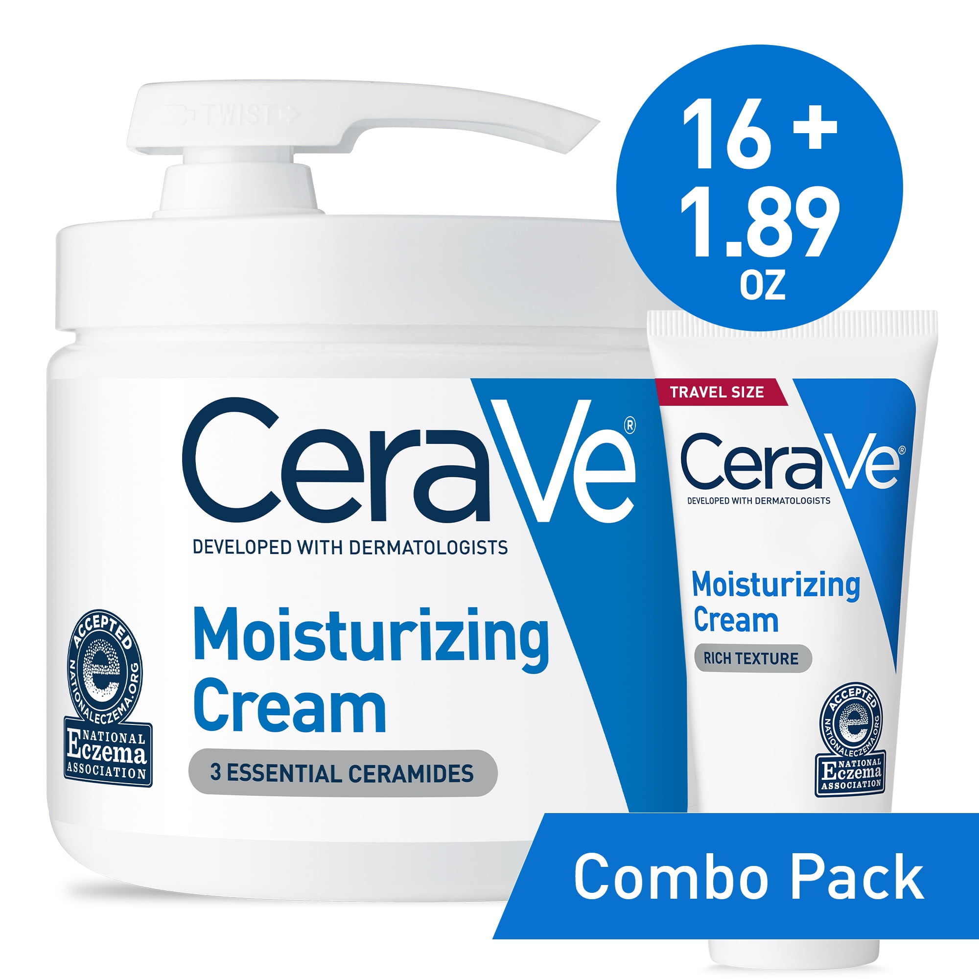 Cerave Daily Moisturizing Cream with Pump Combo Pack, Moisturizer for Normal to Dry oz Pump and 1.89 oz Travel Size - Walmart.com