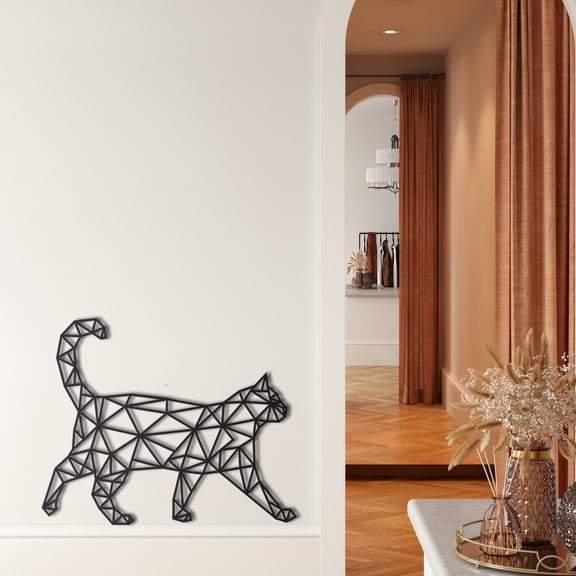 Geometric Cat Metal Wall Art for Home and Outside - Wall-Mounted Geometric Metal Wall Art - Drop Shadow 3D Effect Wall Decoration for Living Room Bedroom