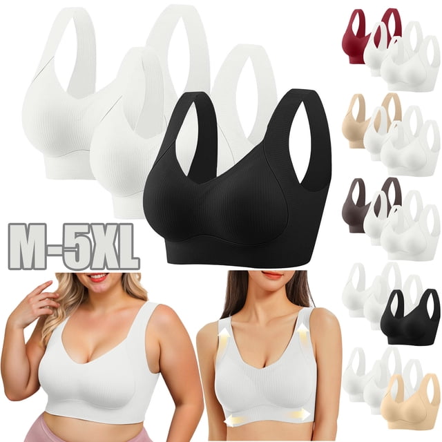 Censtreet 3PCS Seamless Wireless Plus Size Bras No Underwire Supportive Full Coverage Comfortable Everyday Bra for Women