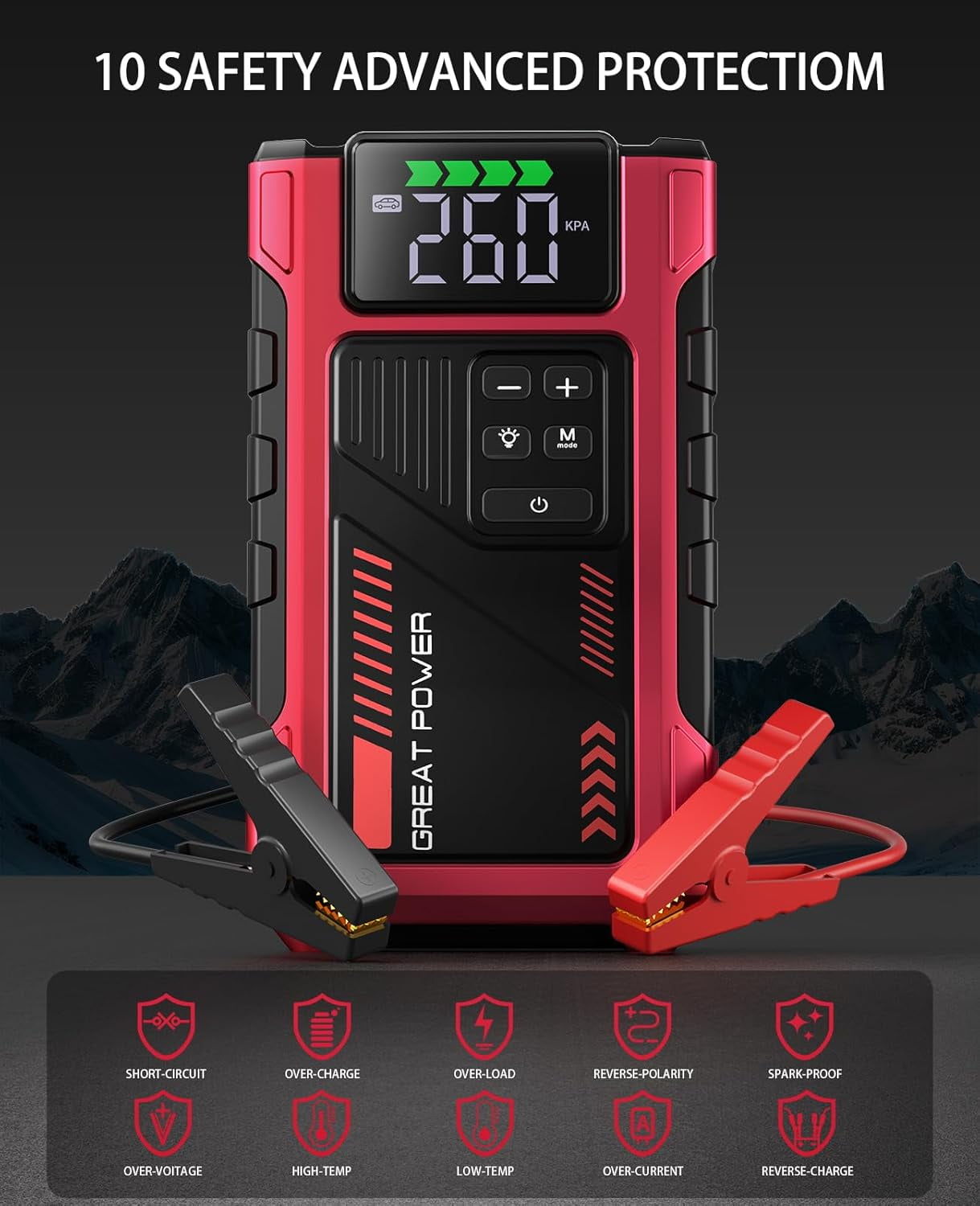 Pabulum 4500A Jump Starter with Air Compressor,12V Car Battery Booster & 150PSI Tire Inflator for 8.5L Gas/7.0L Diesel