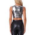 thumbnail image 3 of INSPIRAR CHIC Top sin mangas para mujer U Cuello Ropa de fiesta Clubwear Holográfico Brillante Metálico Top Corto XL Negro Plateado, 3 of 6