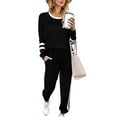 thumbnail image 3 of MAWCLOS Ladies Matching Pajamas Set Elastic Wais Trousers Casual Nightshirt and Jogger Sweat Suit Loungewear Casual Two Piece Outfit Jogger  Black XL, 3 of 5