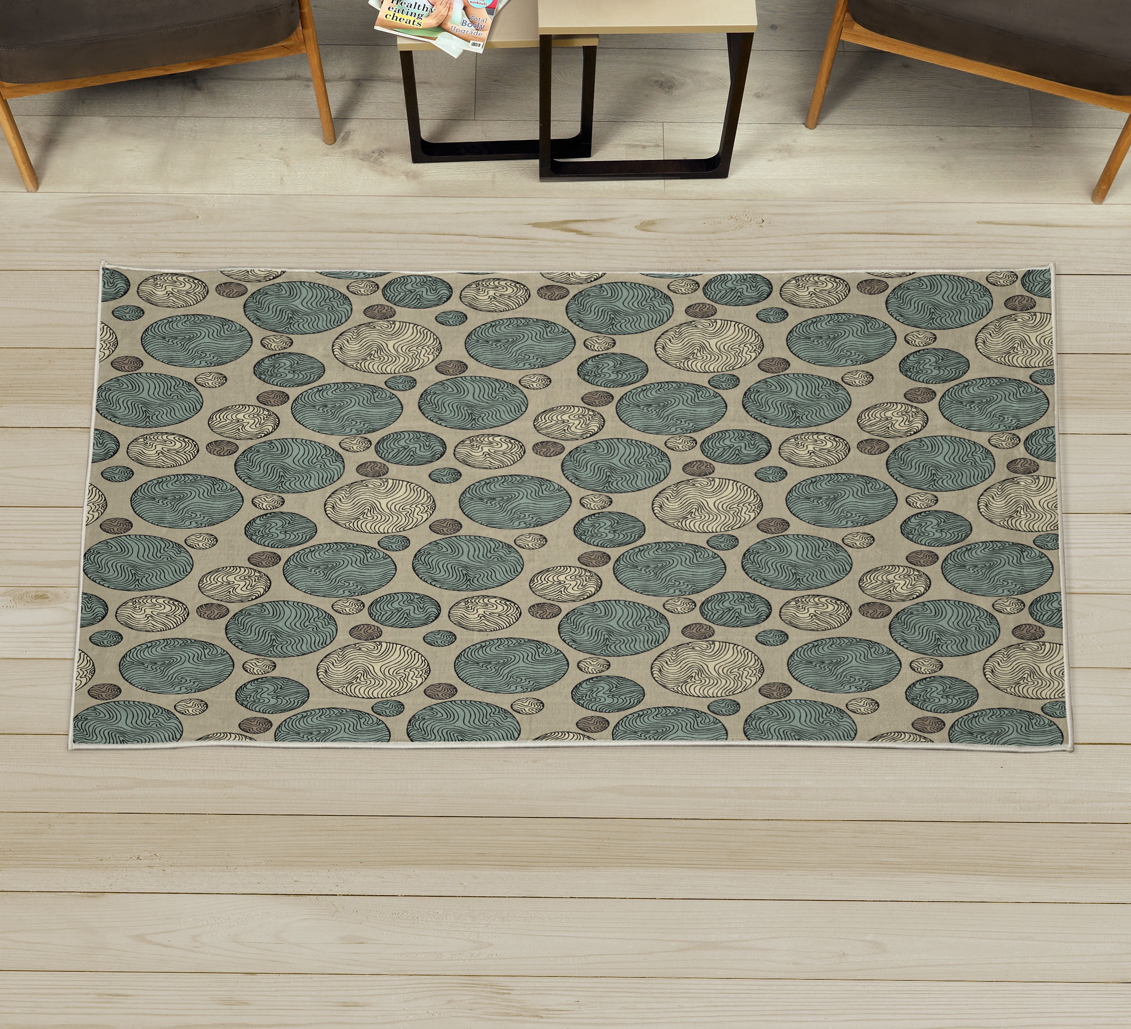 Circle Decorative Rug, Vintage Design with Round Shapes with Curved ...