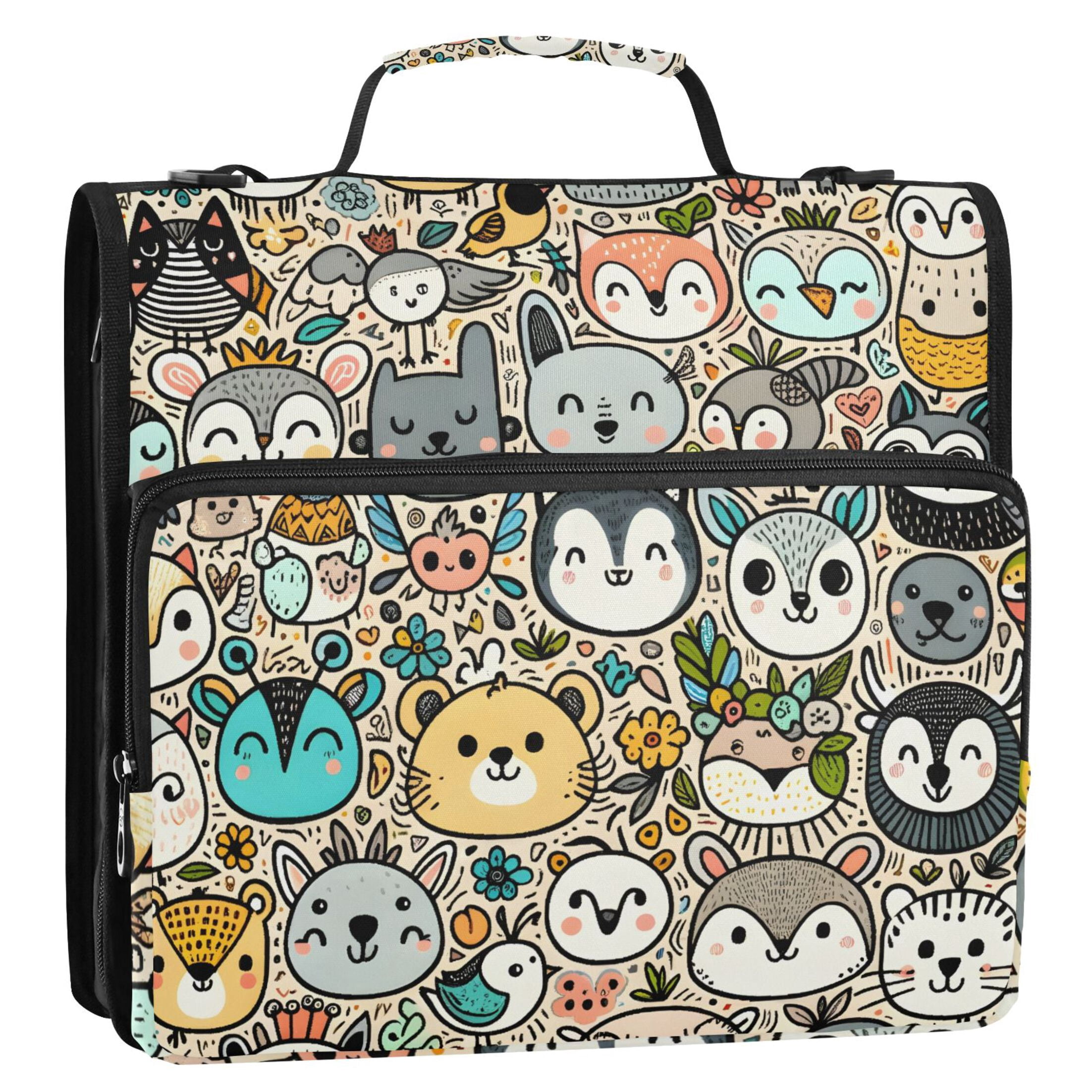 ALAZA Zipper Binder Cute Animal Faces 3 Ring Trapper Keeper File Folder Organizer Bag