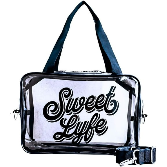 Clear Cosmetic Bag with Bright Design, 10x6.7x3.93 inches, Clear Tote Bag (Black)