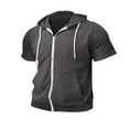 thumbnail image 4 of Men's Short Sleeve Hoodies Solid Color Zip Up Jackets with Hood Dark Gray M, 4 of 5