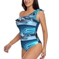 thumbnail image 2 of Gaeub Mountain Cottage In Snow Women's One Shoulder Ruffle Tummy Control Swimwear for Swimming Surfing Beach Party - Medium, 2 of 8
