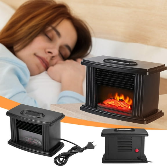 Electric Fireplace Heater, European-Style Fireplace Heater, Small Infrared Fireplace Stove, Small Desktop Hot Fan for Home Office Bathroom