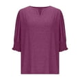 thumbnail image 4 of Loopsun Womens Fall Tops, Long Sleeve T Shirts for Women, Women's Fashion Casual Loose Solid V Neck Half Sleeve T-Shirt Top Purple, S, 4 of 4