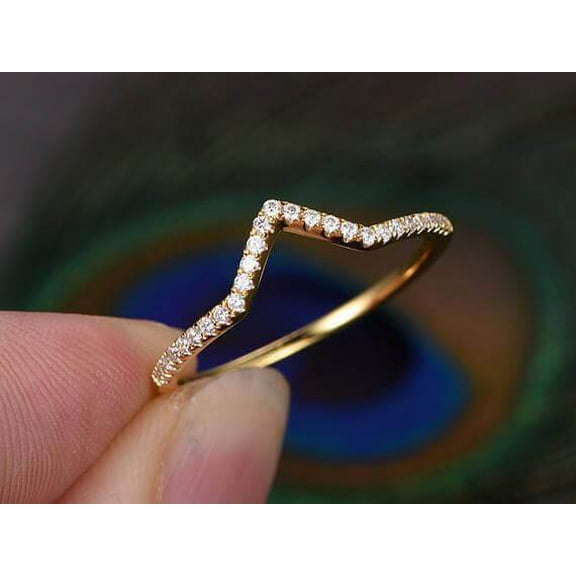 0.25 Carat Curved V Style Moissanite Diamond Wedding ring Anniversary ring Half Eternity Matching Band with 18k Gold Plating