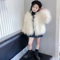 thumbnail image 2 of XIMIN Puffy Faux Fur Jacket for Kids Girls Crewneck Cropped Long Sleeve Lapel Button Down Fuzzy Winter Outerwear Fluffy Open Front Plush Coat Winter Windproof Trendy Parka, 2 of 7