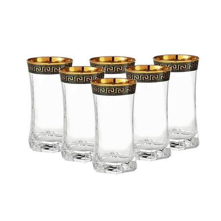 Cristalleria Italian Decor Crystal Highball Water Beverage Glasses, 12 oz. Gold and Black Greek Key Ornament, Hand Made in Italy, SET OF (Best Crystal Glassware In The World)