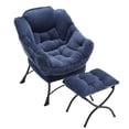 thumbnail image 2 of Modern Accent Chair with Ottoman, Reading Chair with Armrests and a Side Pocket,  Lounge Arm Chair for Small Space/Living Room/Bedroom, Corner Chair, Navy blue, 2 of 9