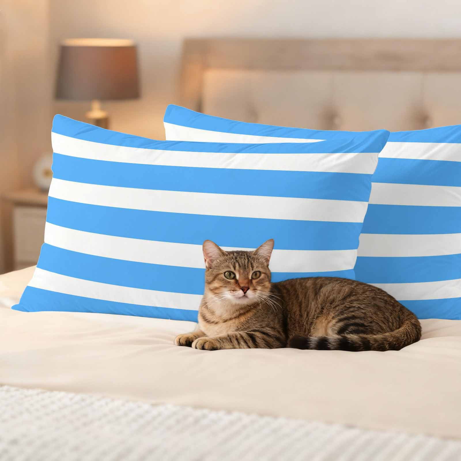 Blue Striped Outdoor Waterproof Pillow Covers, Modern Simple Monochrome Geometric White Decorative Rectangle Throw Pillowcase Sofa Cushion Sham for Patio/Couch/Chair, 20"x12" 2 Pack