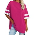 thumbnail image 2 of pstuiky T-Shirts Shirts for Women, Women Solid Color Splicing Top Loose Short Sleeve V-Neck Top T-Shirt Short Sleeve Tunic Top Leisure Hot Pink S, 2 of 6