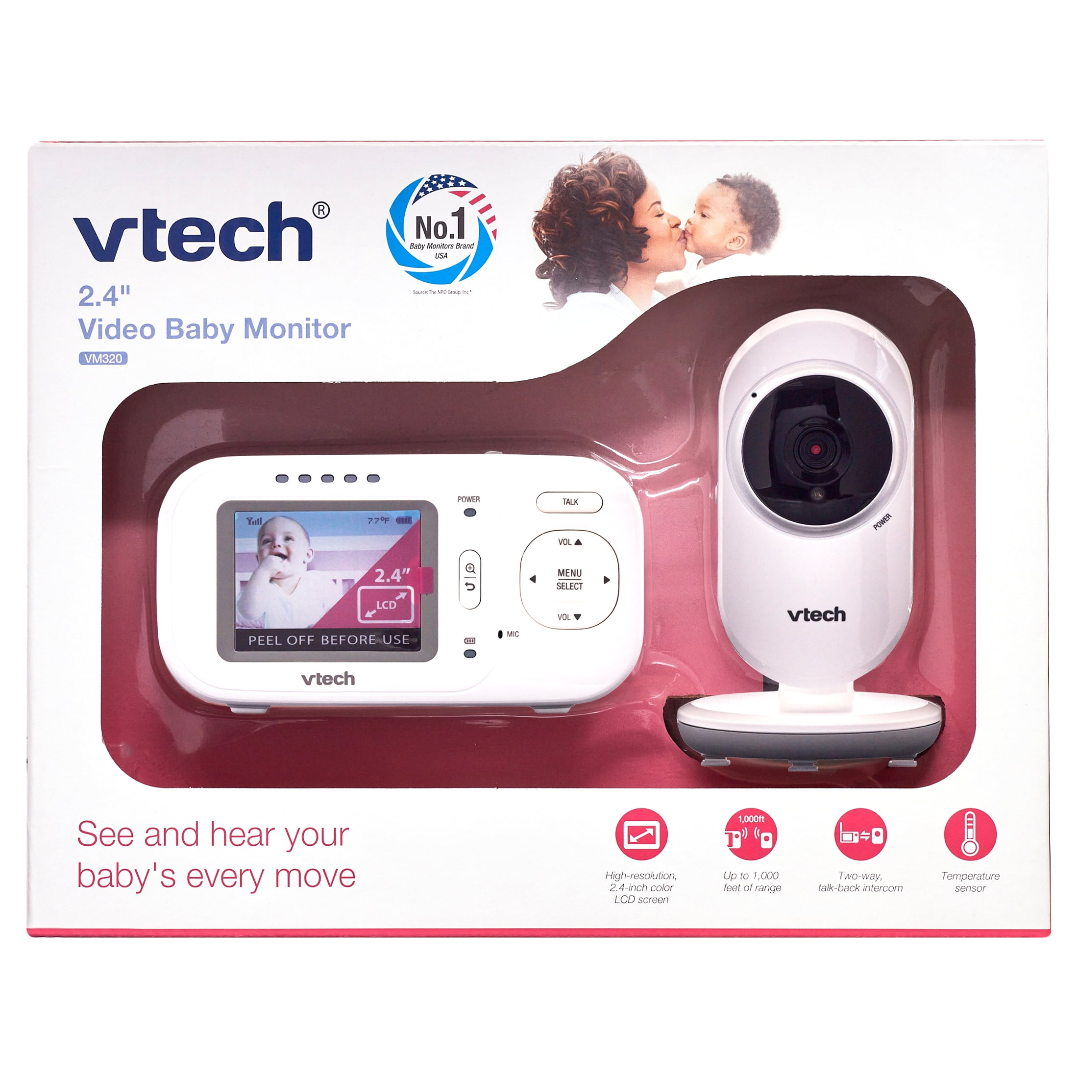 VTech VM320 2.4" Video Baby Monitor with Full-Color and Automatic Night Vision, White