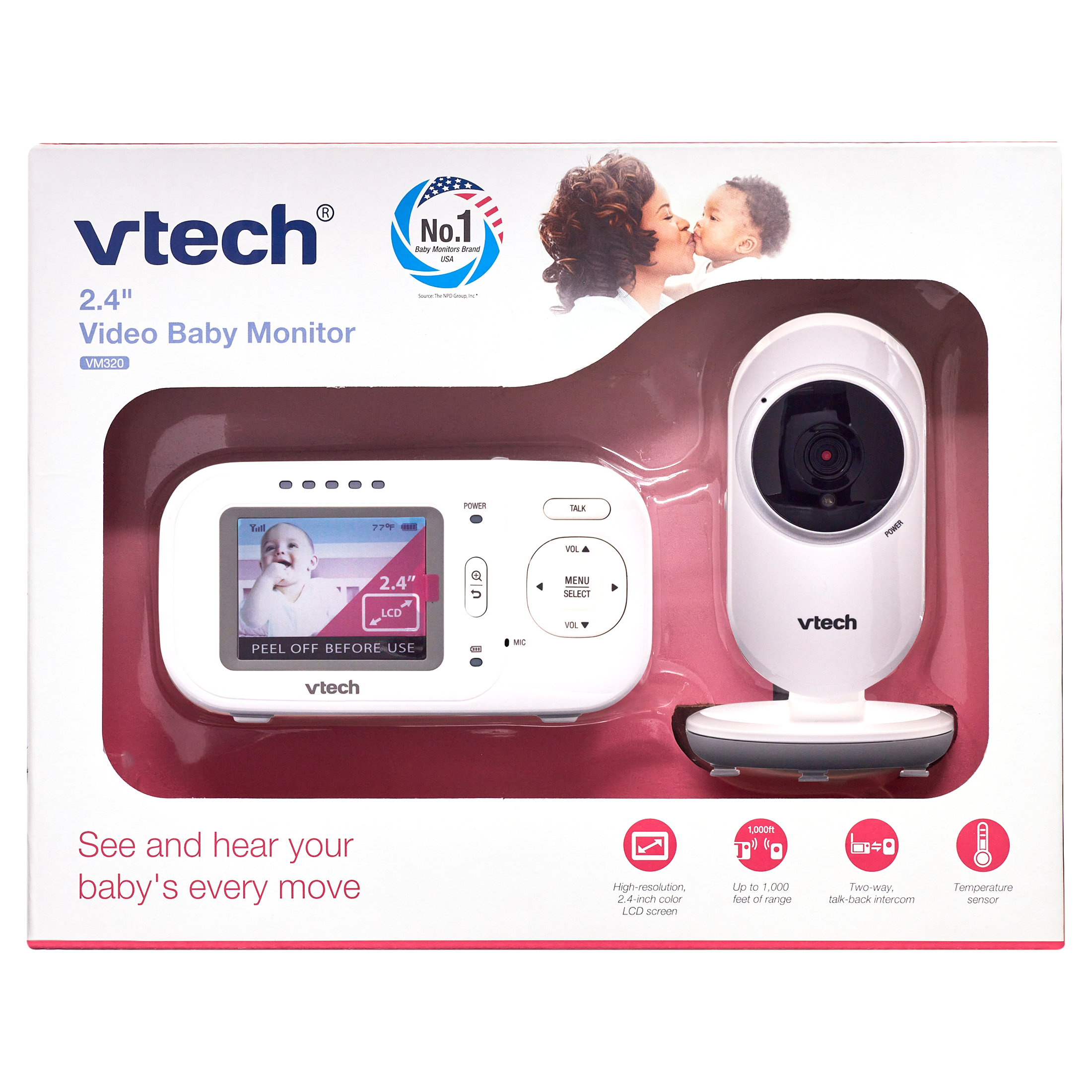 VTech VM320 2.4" Video Baby Monitor with Full-Color and Automatic Night Vision, White - image 4 of 8