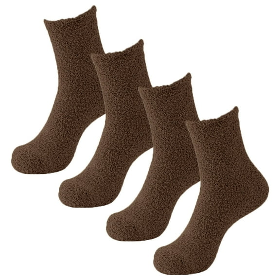 PINQI Fuzzy Socks 2 Pairs Cozy Slipper Socks Casual Socks for Men Winter Warm Soft Cabin Stocking Comfy Sleep Socks Women's Fashion Socks Calf Socks Sport Socks Crew Socks(Coffee,One Size)