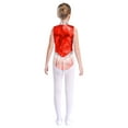 thumbnail image 2 of TSSOE Kids Girls Gymnastics Leotards Bodysuits Metallic Sleeveless Stand Collar Tassels Zipper Back Jumpsuits Red 16, 2 of 5