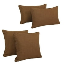 Double-corded Solid Outdoor Spun Polyester Throw Pillows with Inserts (Set of 4), Mocha
