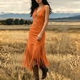 thumbnail image 4 of Asgosdo Women Dresses Summer Sleeveless Front Zipper Tassel Bodycon Slim Fit Trendy Vacation Maxi Dress, 4 of 5