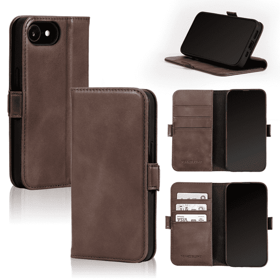 Case for iPhone 16E 6.1" 2025, Genuine Leather Wallet Folio Case Magnetic Closure-RFID Blocking Card Slot-Kickstand-Full Protection Case Compatible 16E 2025