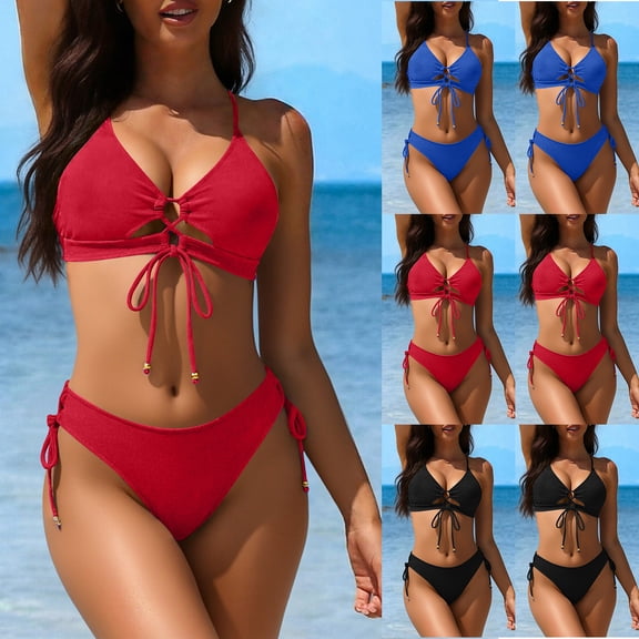Naittoop Womens Bikini Sets Two Piece Swimsuit 2025 Curvy Cutout String Bathing Suit