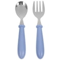 thumbnail image 1 of 1 Set Stainless Steel Spoon Fork Small Durable Simple Feeding Spoon Fork for Baby Kids Children (Blue), 1 of 9