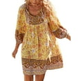 thumbnail image 2 of Loalirando Women's Summer Floral Print Short Dress Long Sleeve V Neck Loose Fit Bohemian Dress, 2 of 6