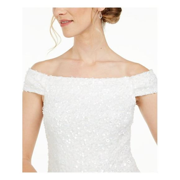 Adrianna Papell Haut de Fête Blanc à Sequins Épaules Dénudées pour Femmes Taille 6