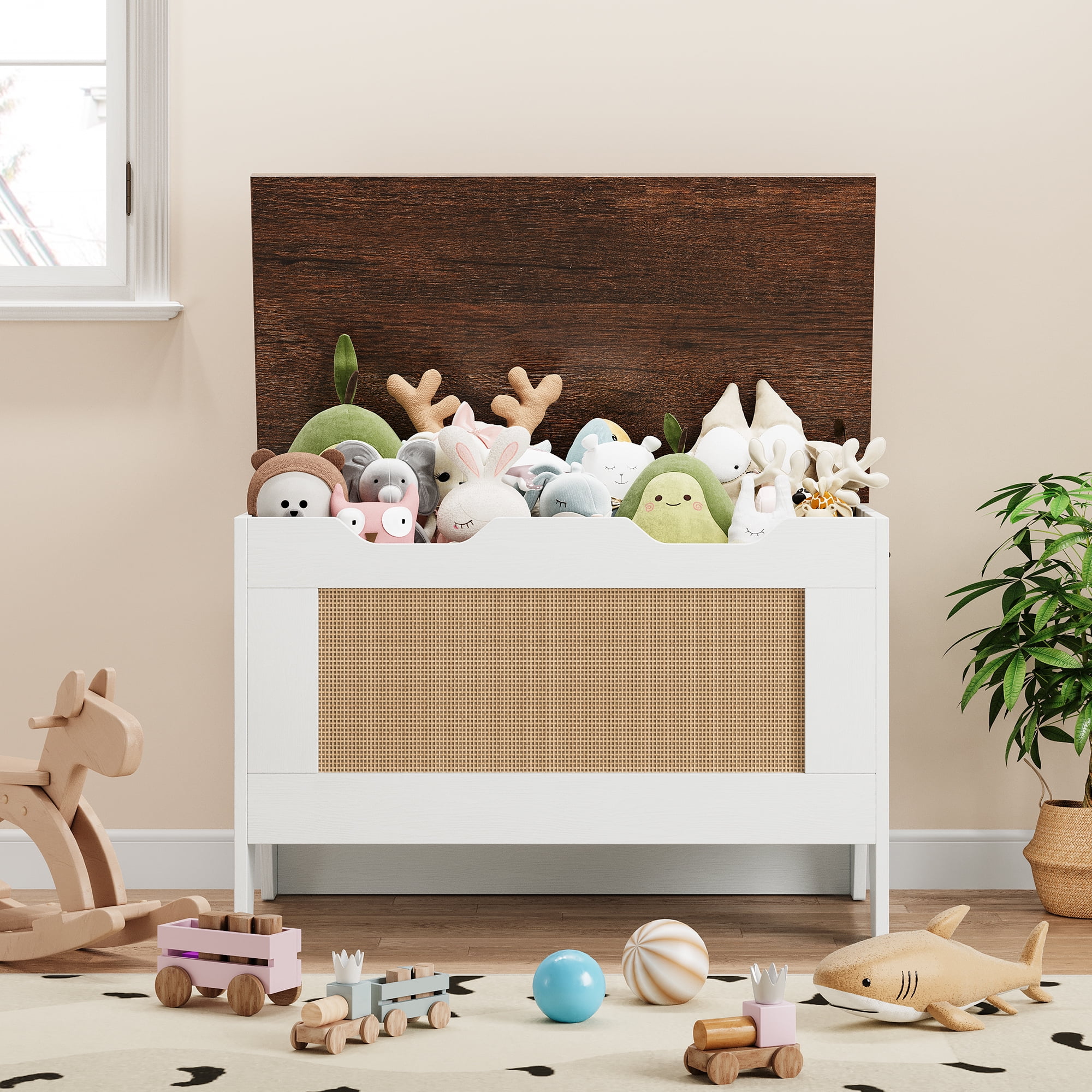 Toy Box, Kids Toy Chest, 30" Storage Chest Trunk with Safety Hinge