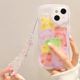 thumbnail image 3 of Funda compatible con iPhone 14, diseño de oso de dibujos animados transparente con correa de muñeca con cuentas de flores para mujeres y niñas, funda protectora completa de TPU suave para iPhone 14 -, 3 of 8