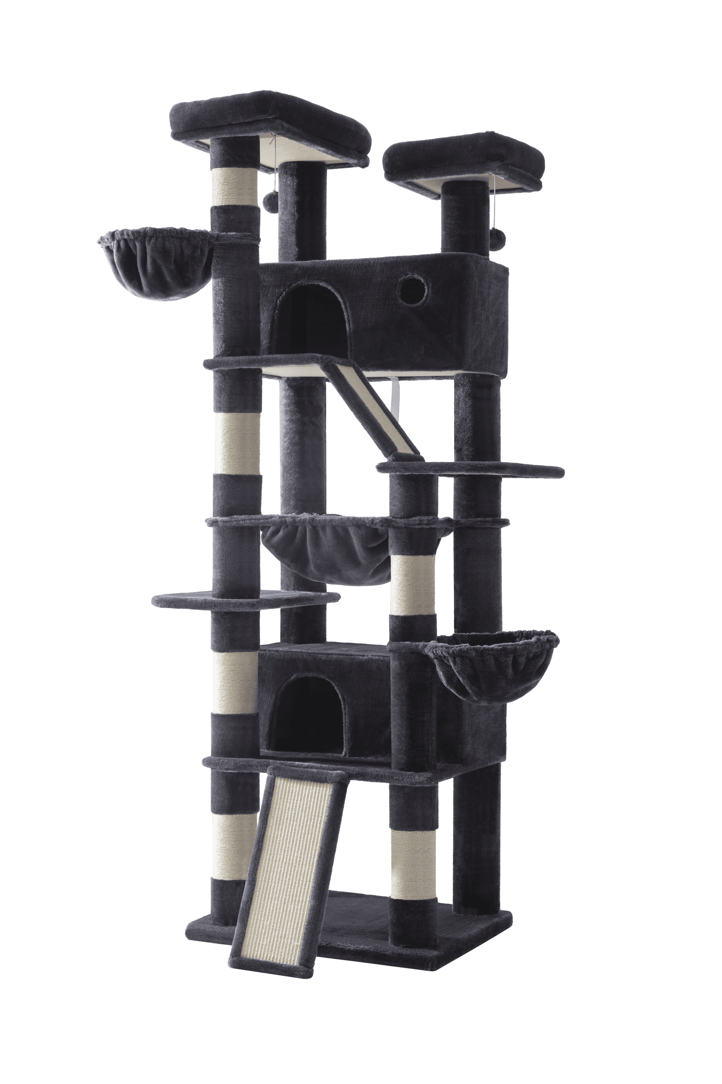 Amolife 81" Large Cat Tree Tower for Large Cats with Cat Condo Hammock, 2 Scratching Ramps, 6 Scratching Posts, Blue
