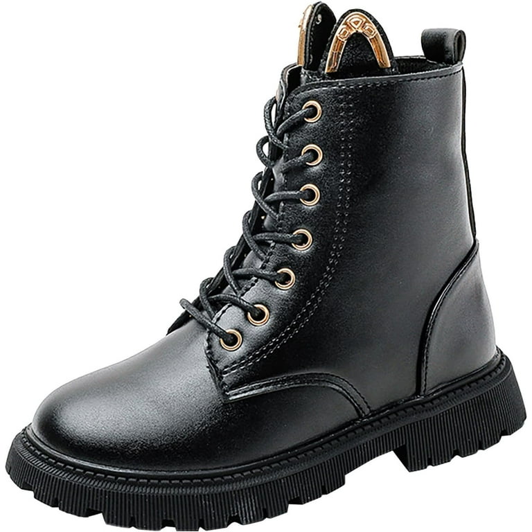 Ankle Boots Kids Girls Chunky Low Block Heel Chelsea Dress Booties Side Zipper Combat Shoes Snow Boots