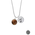 thumbnail image 2 of Delight Jewelry Silvertone Round - Imitation Cat's Eye - Brown - Silvertone Script Initial Disc - T - Charm Necklace, 20"+3", 2 of 4
