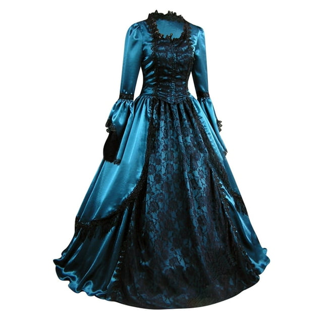 Yuyuzo Robes Maxi Vintage pour Femmes Dentelle Couture Ourlet Bouffant Médiéval Renaissance Longues Robes de Soirée