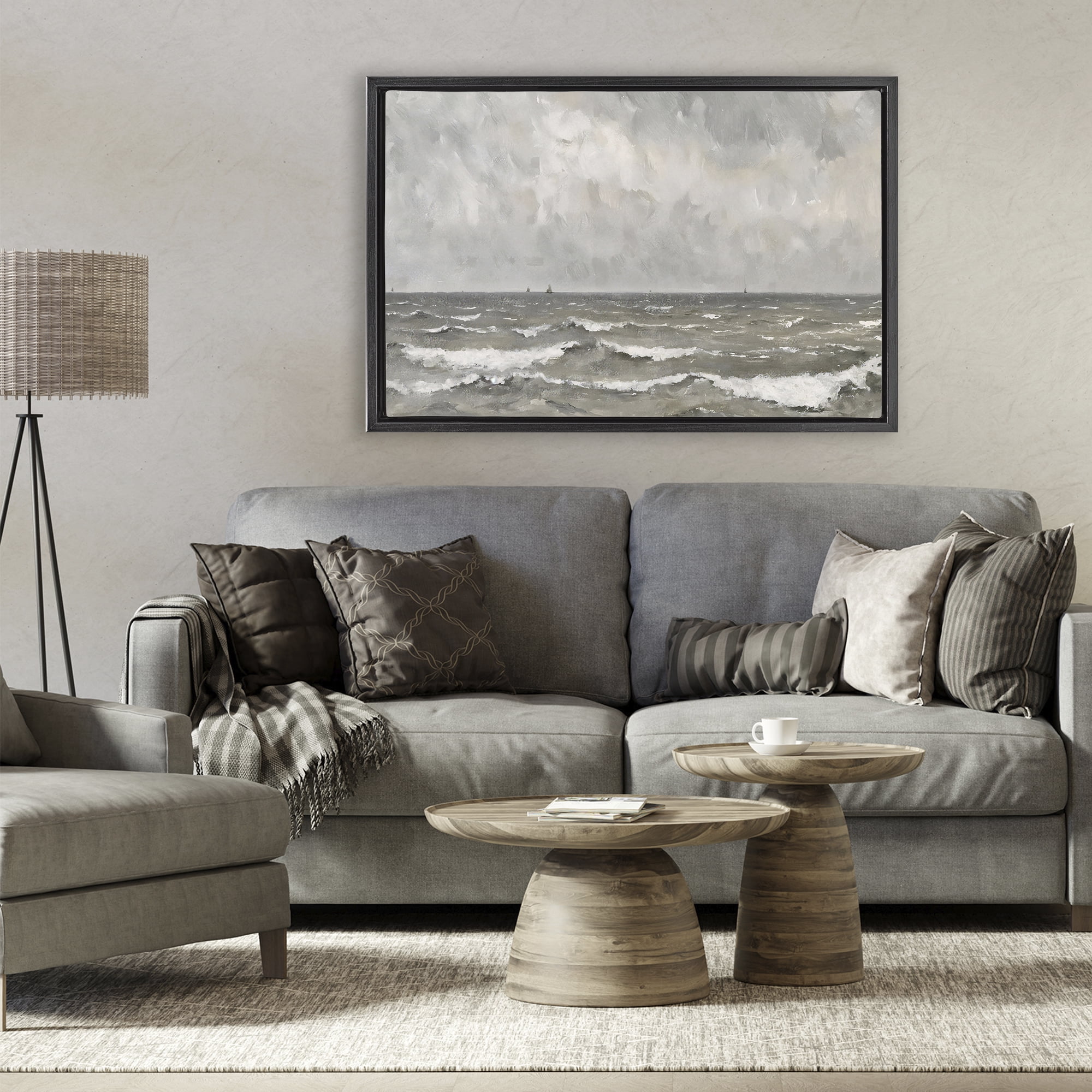 Stupell Industries Stormy Ripples at Sea Black Framed Floater Canvas Wall Art, design by Jacky Ngan